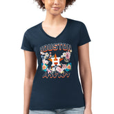 Houston Astros G-III 4Her by Carl Banks Women's Super-Slim Fit Lightweight Flowers Graphic V-Neck T-Shirt - Navy T-shirts