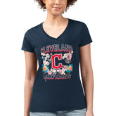 Cleveland Guardians G-III 4Her by Carl Banks Women's Super-Slim Fit Lightweight Flowers Graphic V-Neck T-Shirt - Navy T-shirts
