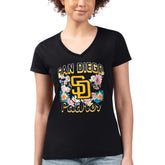 San Diego Padres G-III 4Her by Carl Banks Women's Super-Slim Fit Lightweight Flowers Graphic V-Neck T-Shirt - Black T-shirts