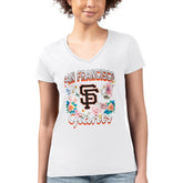San Francisco Giants G-III 4Her by Carl Banks Women's Super-Slim Fit Lightweight Flowers Graphic V-Neck T-Shirt - White T-shirts
