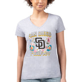 San Diego Padres G-III 4Her by Carl Banks Women's Super-Slim Fit Lightweight Flowers Graphic V-Neck T-Shirt - Heather Gray T-shirts