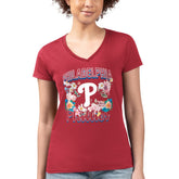Philadelphia Phillies G-III 4Her by Carl Banks Women's Super-Slim Fit Lightweight Flowers Graphic V-Neck T-Shirt - Red T-shirts