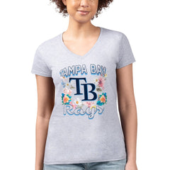 Tampa Bay Rays G-III 4Her by Carl Banks Women's Super-Slim Fit Lightweight Flowers Graphic V-Neck T-Shirt - Heather Gray T-shirts