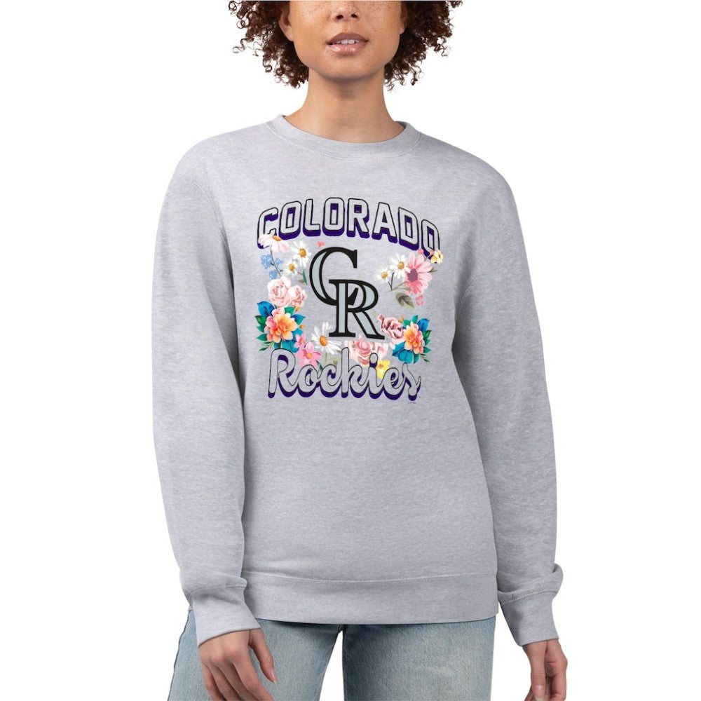 Colorado Rockies G-III 4Her by Carl Banks Women's Flowers Graphic Pullover Sweatshirt - Heather Gray Pullover
