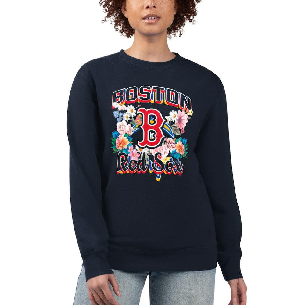 Boston Red Sox G-III 4Her by Carl Banks Women's Flowers Graphic Pullover Sweatshirt - Navy Pullover