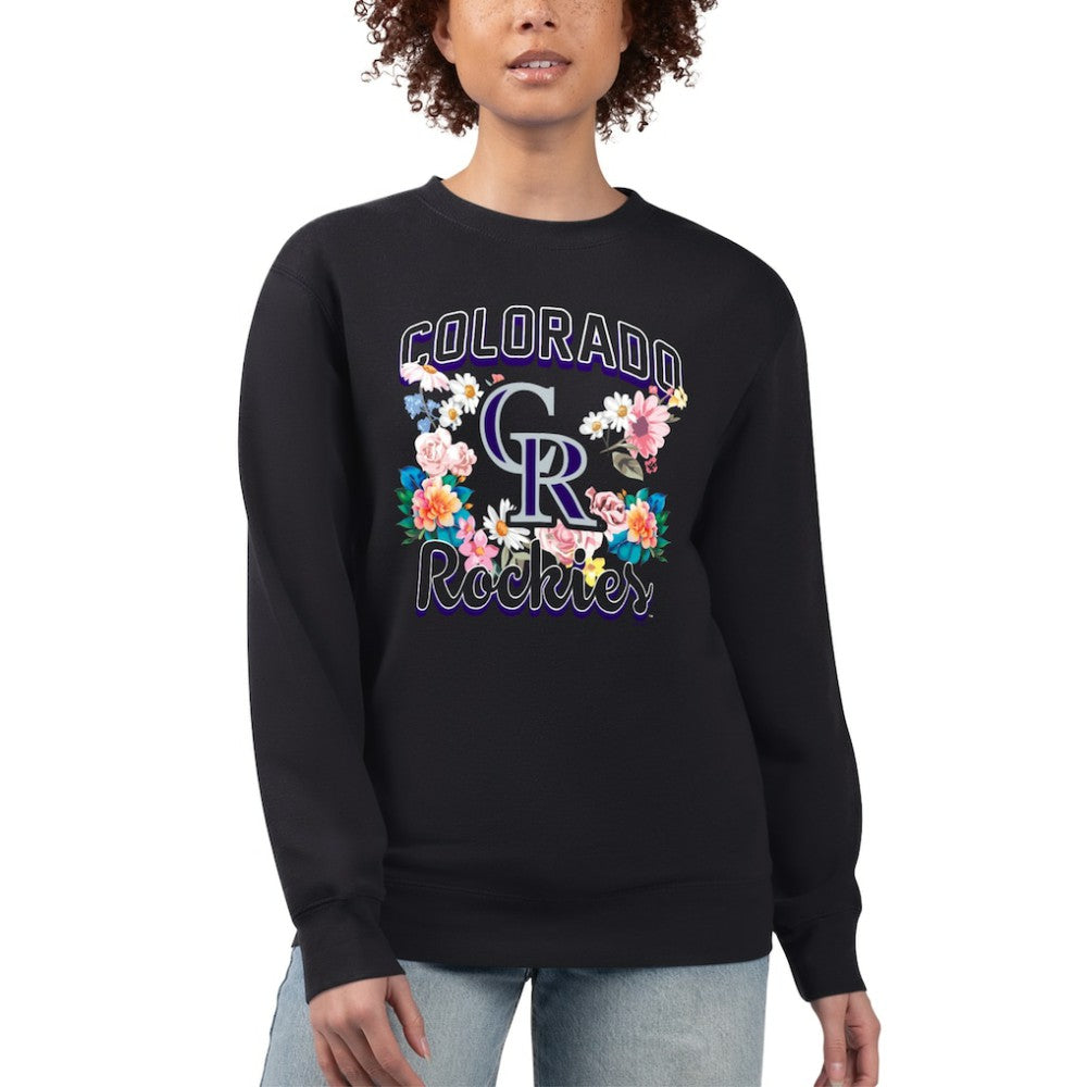 Colorado Rockies G-III 4Her by Carl Banks Women's Flowers Graphic Pullover Sweatshirt - Black Pullover
