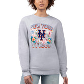 New York Mets G-III 4Her by Carl Banks Women's Flowers Graphic Pullover Sweatshirt - Heather Gray Pullover