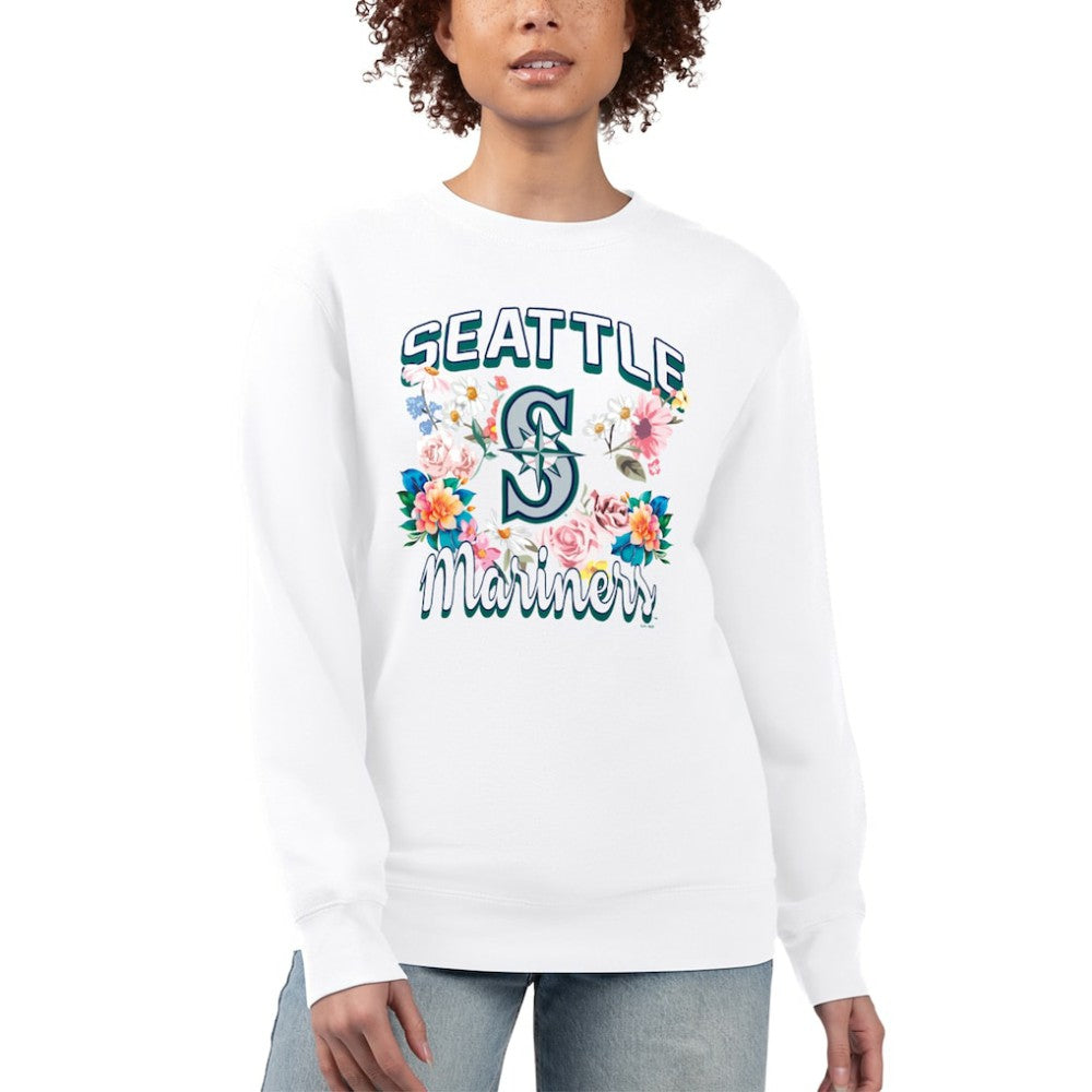 Seattle Mariners G-III 4Her by Carl Banks Women's Flowers Graphic Pullover Sweatshirt - White Pullover