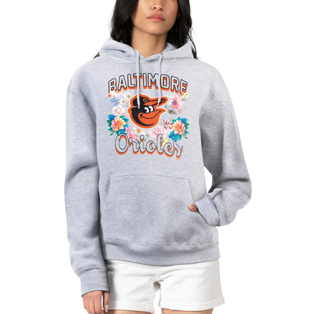 Baltimore Orioles G-III 4Her by Carl Banks Women's Flowers Graphic Pullover Hoodie - Heather Gray Hoodies