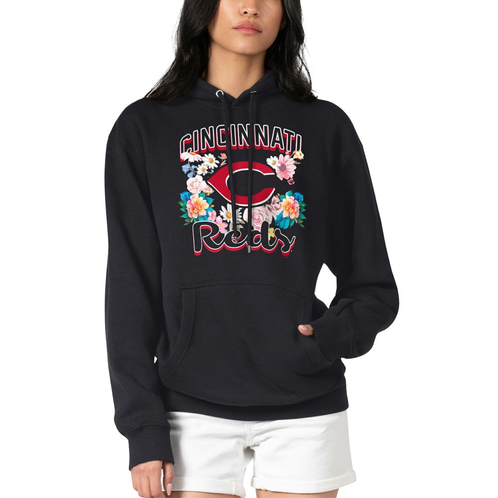 Cincinnati Reds G-III 4Her by Carl Banks Women's Flowers Graphic Pullover Hoodie - Black Hoodies