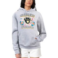 Milwaukee Brewers G-III 4Her by Carl Banks Women's Flowers Graphic Pullover Hoodie - Heather Gray Hoodies