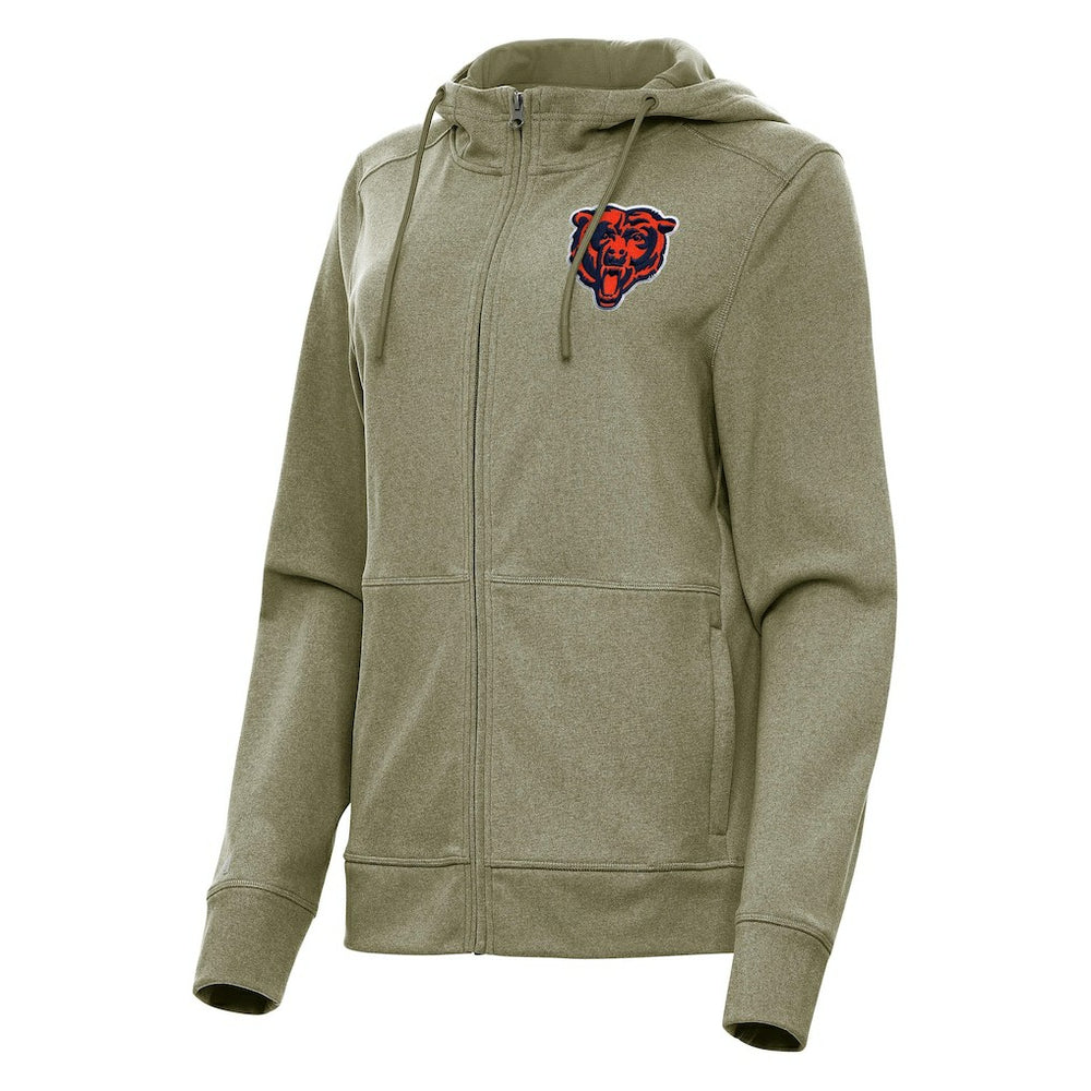 Chicago Bears Antigua Women's Seeker Full-Zip Hoodie Jacket Heather Olive