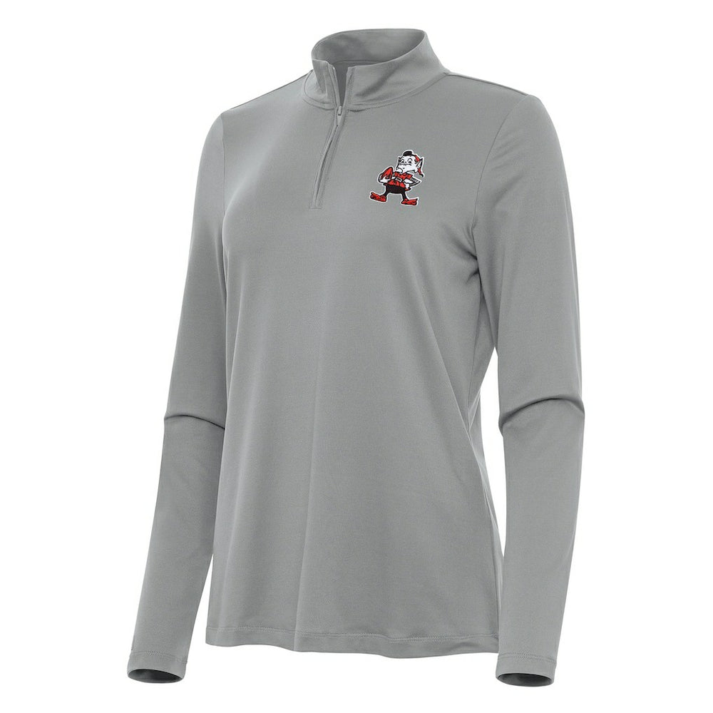 Cleveland Browns Antigua Women's Reprocess Quarter-Zip Top Gray
