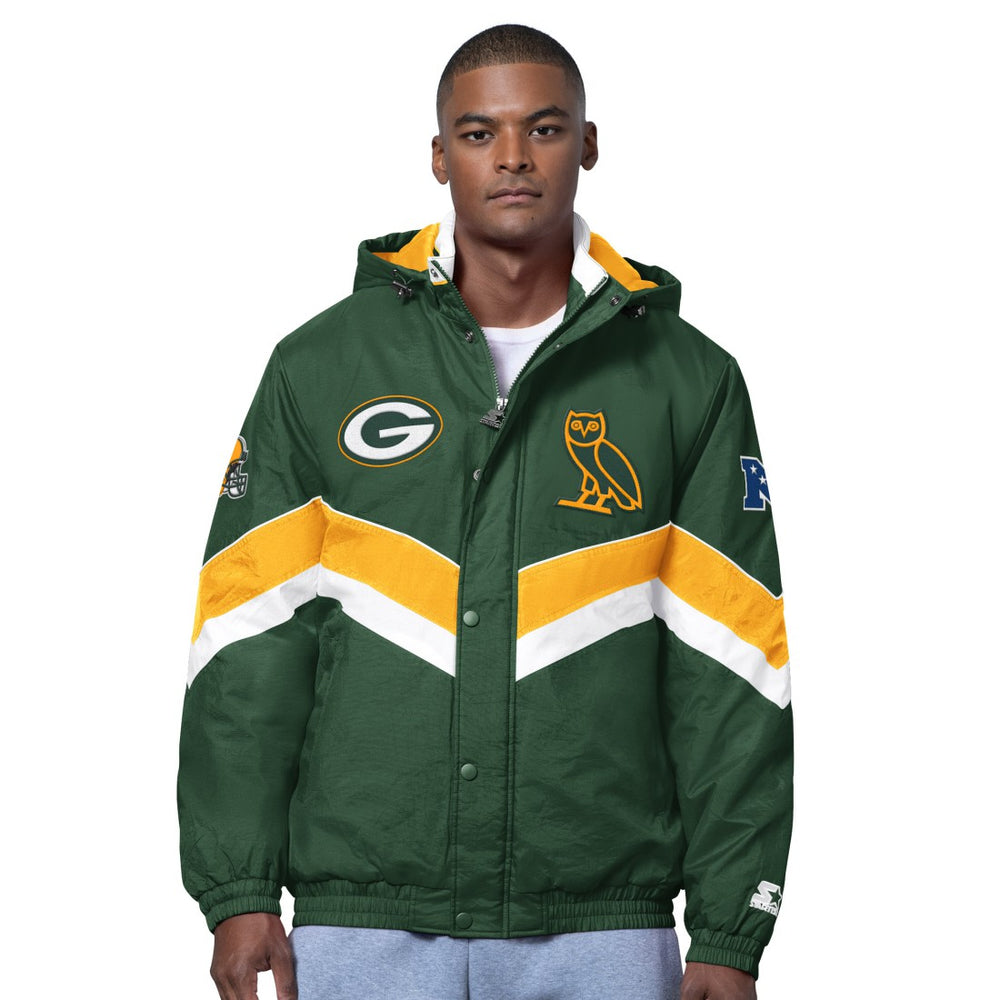 Green Bay Packers OVO x Starter Sideline Full-Snap Puffer Jacket Green