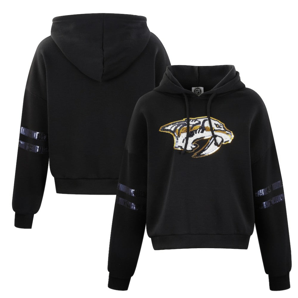NHL Nashville Predators Cuce Women's Sequin Cropped Pullover Hoodie - Black