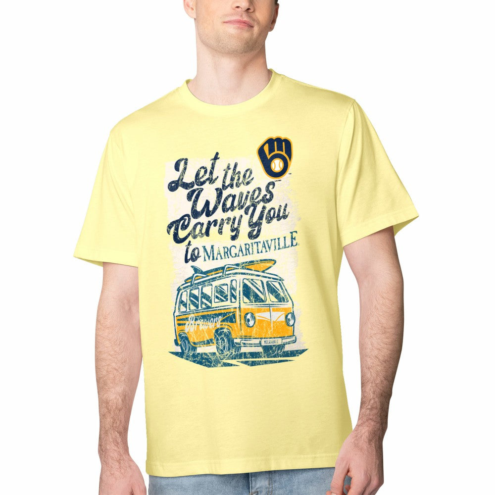 Milwaukee Brewers Margaritaville Bus Waves Graphic T-Shirt - Yellow T-shirts