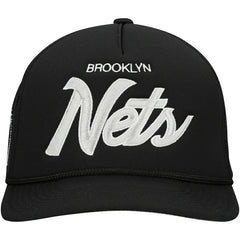 Brooklyn Nets Script Trucker Adjustable Hat Black