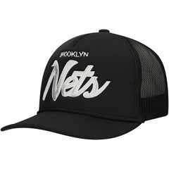 Brooklyn Nets Script Trucker Adjustable Hat Black