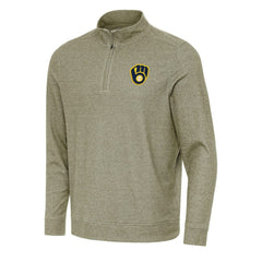 Milwaukee Brewers Antigua Subtle Quarter-Zip Sweatshirt - Heather Olive Sweatshirts