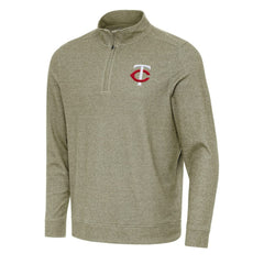 Minnesota Twins Antigua Subtle Quarter-Zip Sweatshirt - Heather Olive Sweatshirts