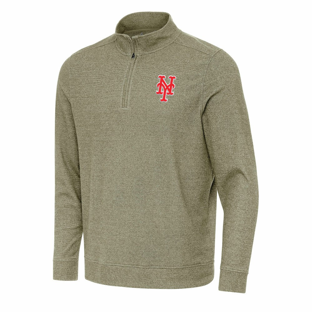 New York Mets Antigua Subtle Quarter-Zip Sweatshirt - Heather Olive Sweatshirts