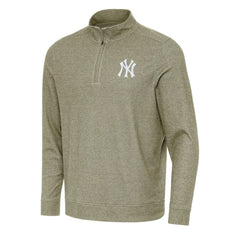 New York Yankees Antigua Subtle Quarter-Zip Sweatshirt - Heather Olive Sweatshirts
