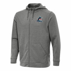 Miami Marlins Antigua Effortless Full-Zip Hooded Jacket - Heather Black Jackets