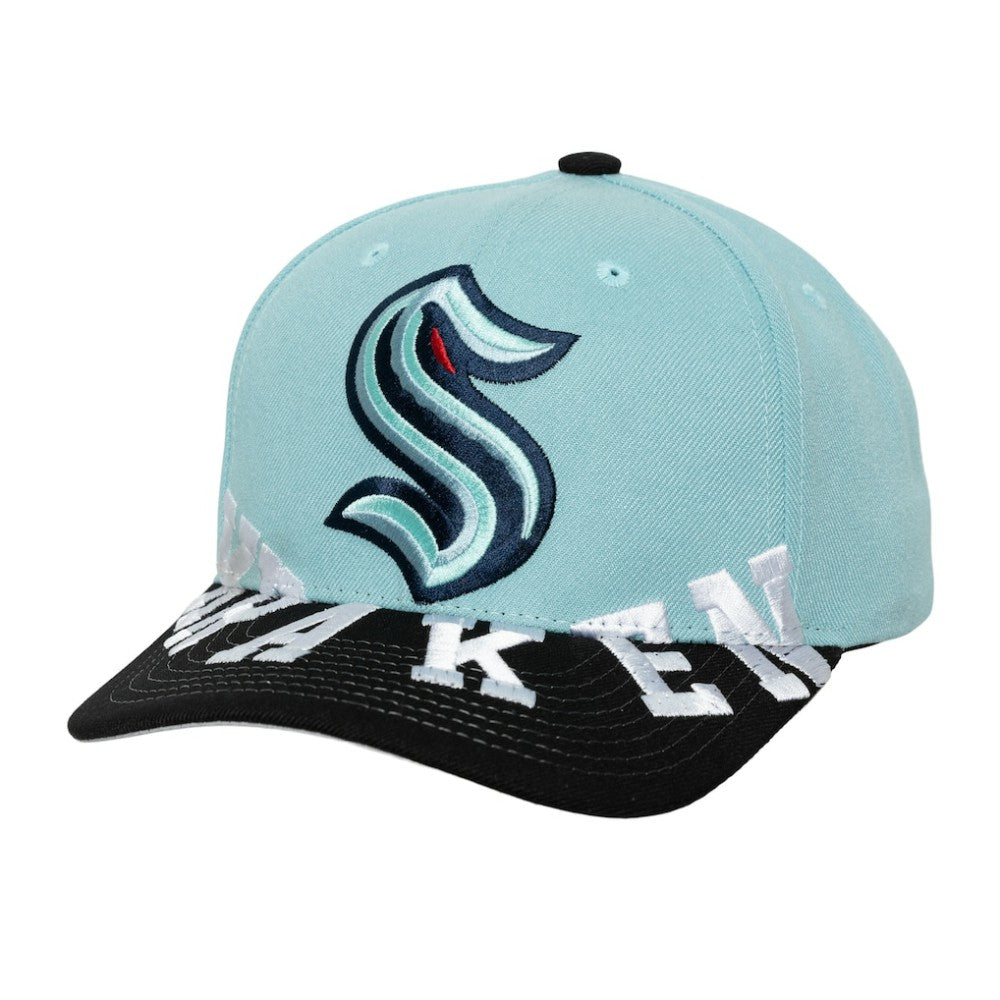 NHL Seattle Kraken Mitchell & Ness Underarch Two-Tone Pro Crown Snapback Hat - Light Blue/Black