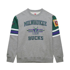 Milwaukee Bucks Hardwood Classics All Over 4.0 Pullover Sweatshirt Heather Gray