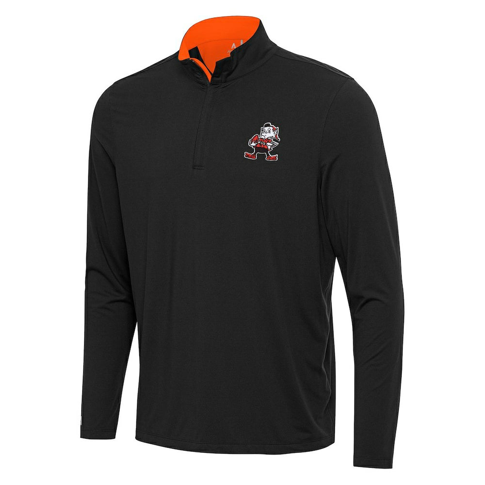 Cleveland Browns Antigua Content Quarter-Zip Pullover Top Black/Orange