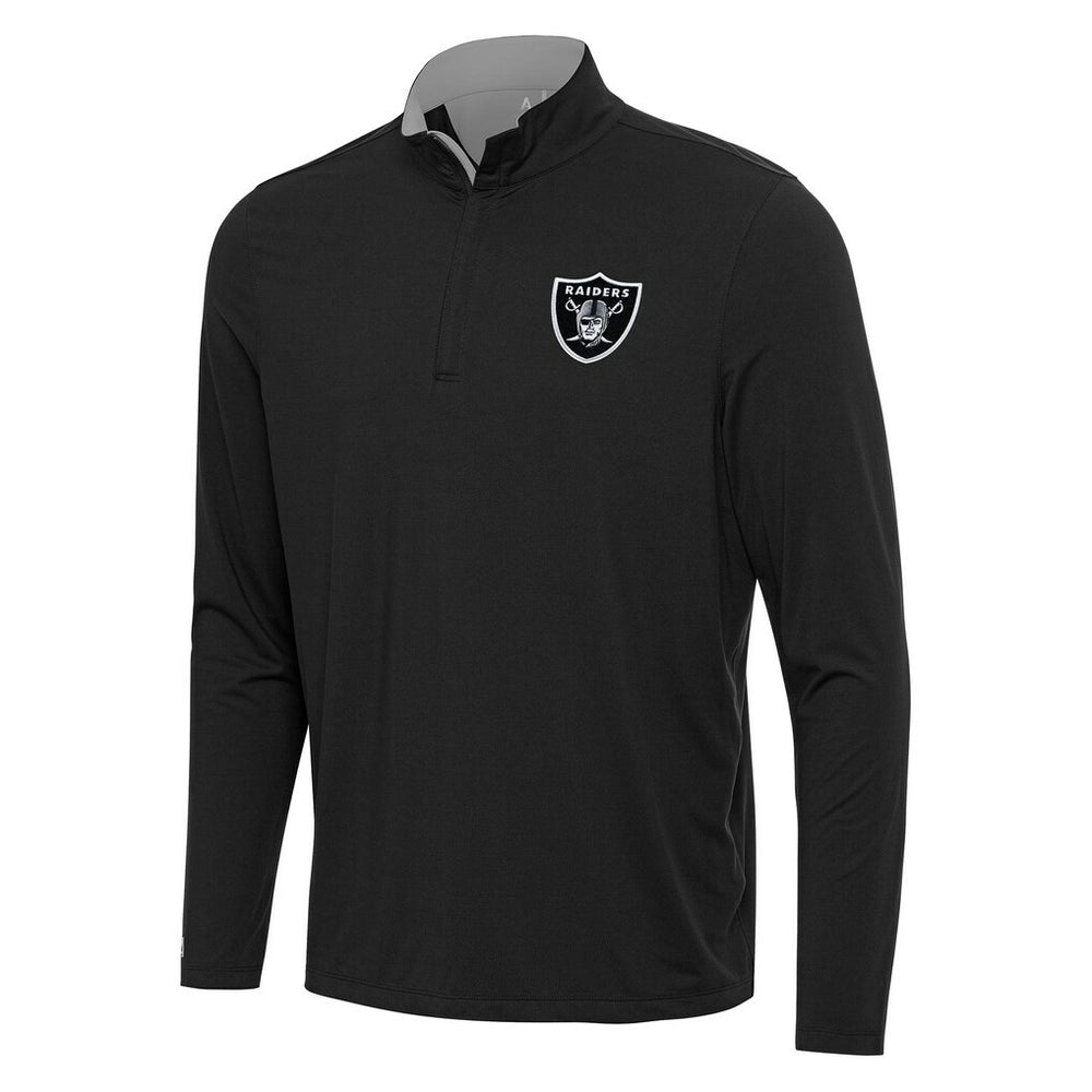 Las Vegas Raiders Antigua Content Quarter-Zip Pullover Top Black/Gray