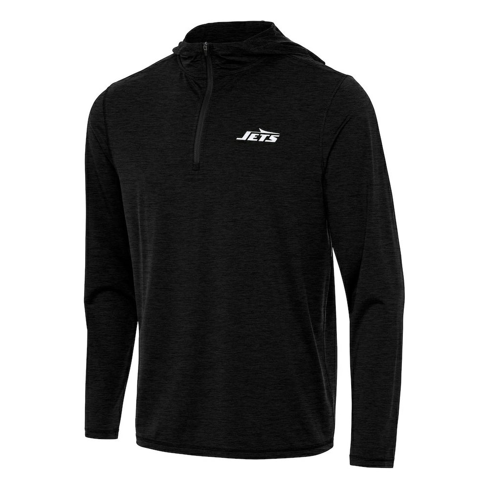 New York Jets Antigua Tidy Quarter-Zip Pullover Hoodie Heather Black