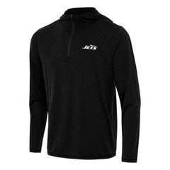 New York Jets Antigua Tidy Quarter-Zip Pullover Hoodie Heather Black