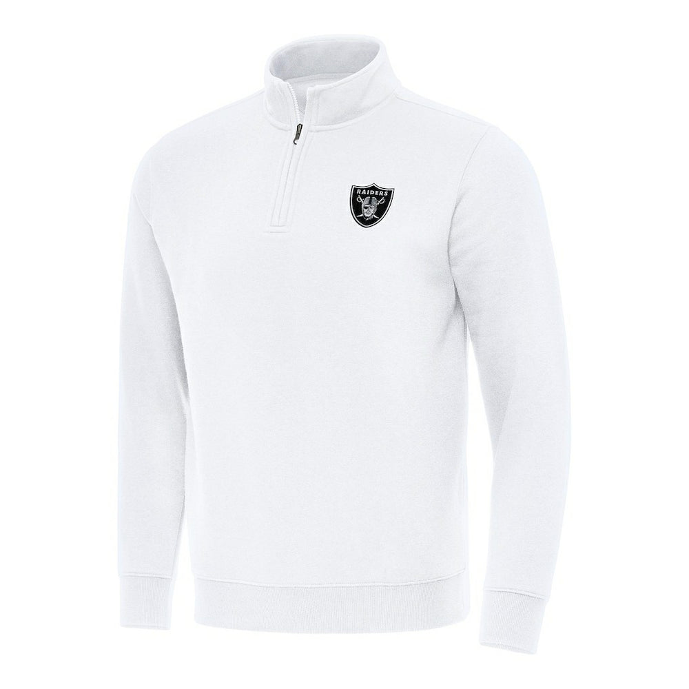 Las Vegas Raiders Antigua Victory Quarter-Zip Pullover Top White