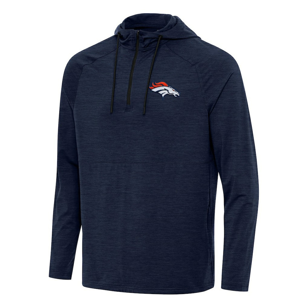 Denver Broncos Antigua Spikes Quarter-Zip Pullover Hoodie Heather Navy