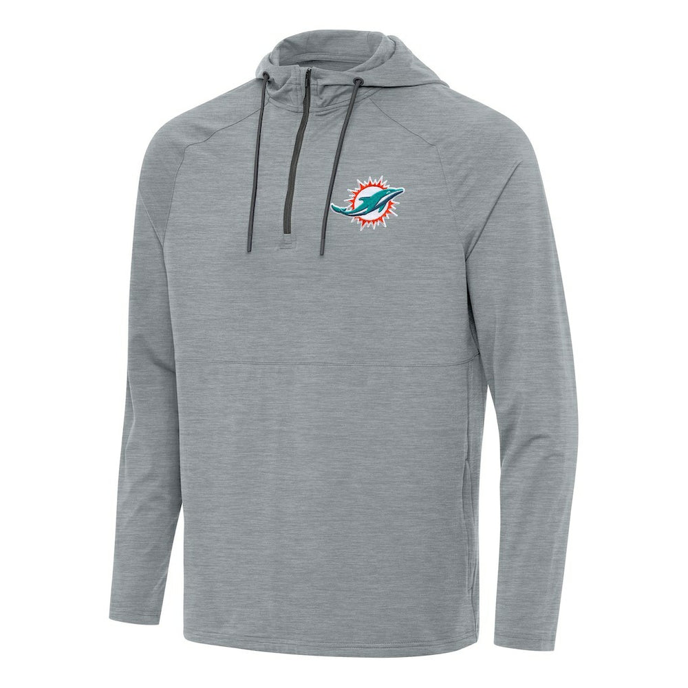 Miami Dolphins Antigua Spikes Quarter-Zip Pullover Hoodie Heather Gray