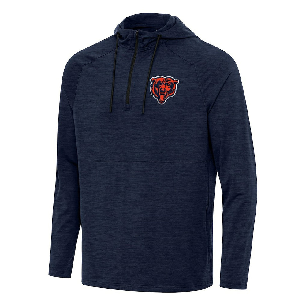Chicago Bears Antigua Spikes Quarter-Zip Pullover Hoodie Heather Navy