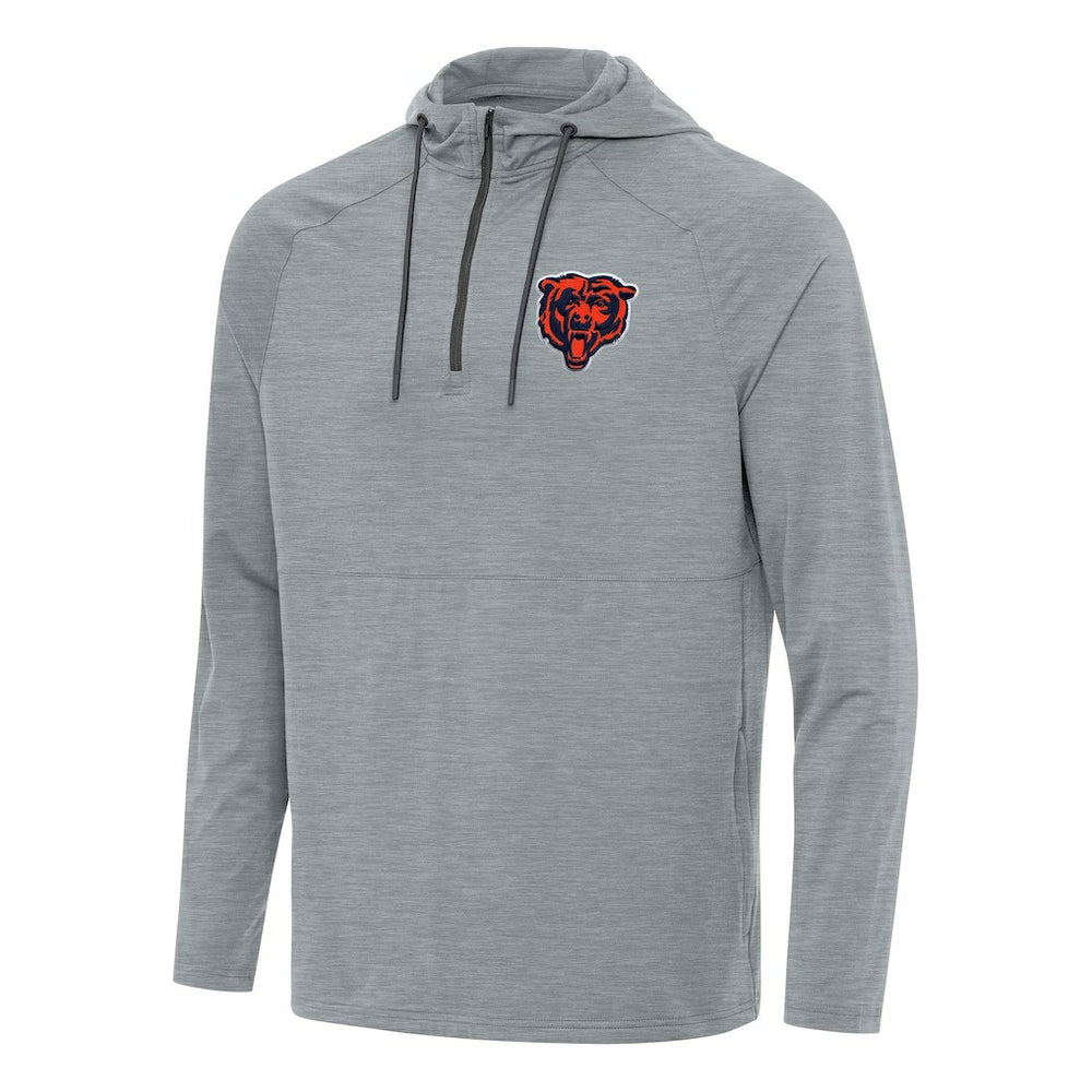 Chicago Bears Antigua Spikes Quarter-Zip Pullover Hoodie Heather Gray