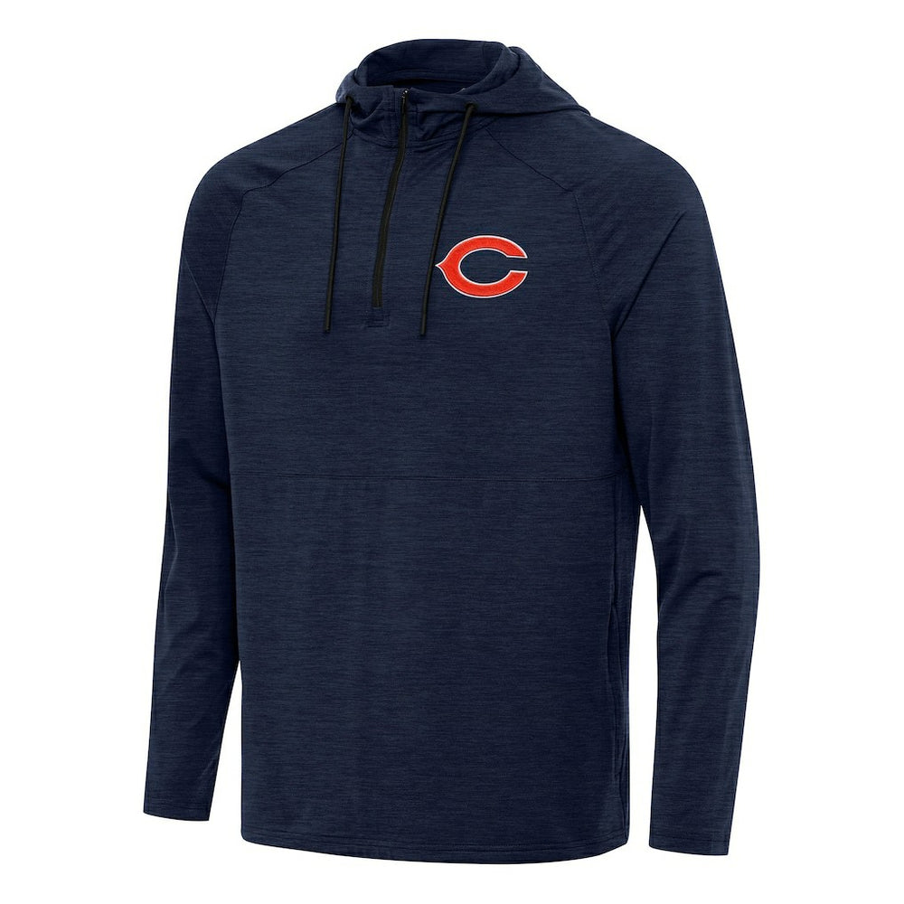 Chicago Bears Antigua Spikes Quarter-Zip Pullover Hoodie Heather Navy