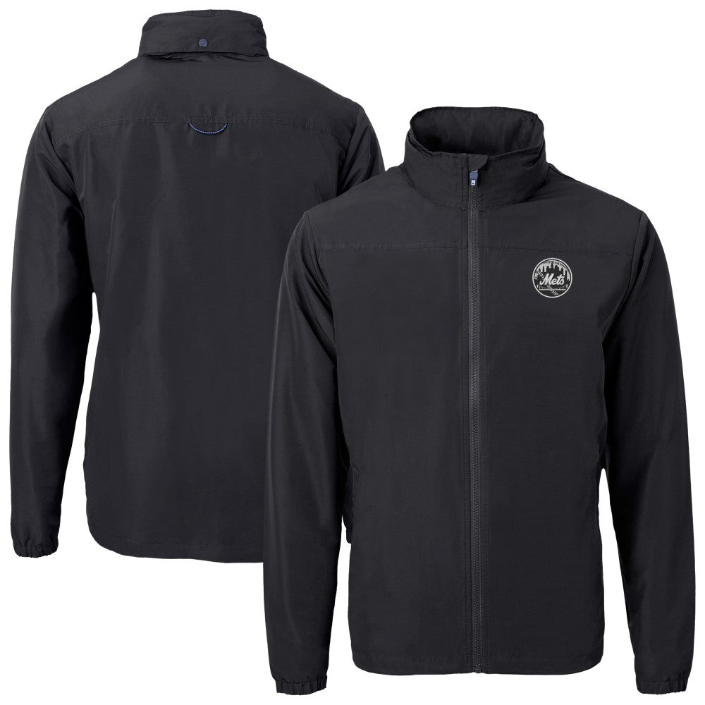 New York Mets Cutter & Buck Charter Eco Recycled Full-Zip Hoodie Jacket - Black Jackets