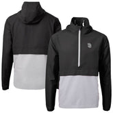San Diego Padres Cutter & Buck Charter Eco Recycled Anorak Half-Zip Hoodie Jacket - Black Jackets