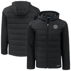 New York Mets Cutter & Buck Evoke Hybrid Eco Softshell Recycled Full-Zip Hooded Jacket - Black Jackets