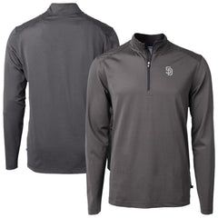 San Diego Padres Cutter & Buck Virtue Eco Pique Micro Stripe Quarter-Zip Jacket - Black Jackets
