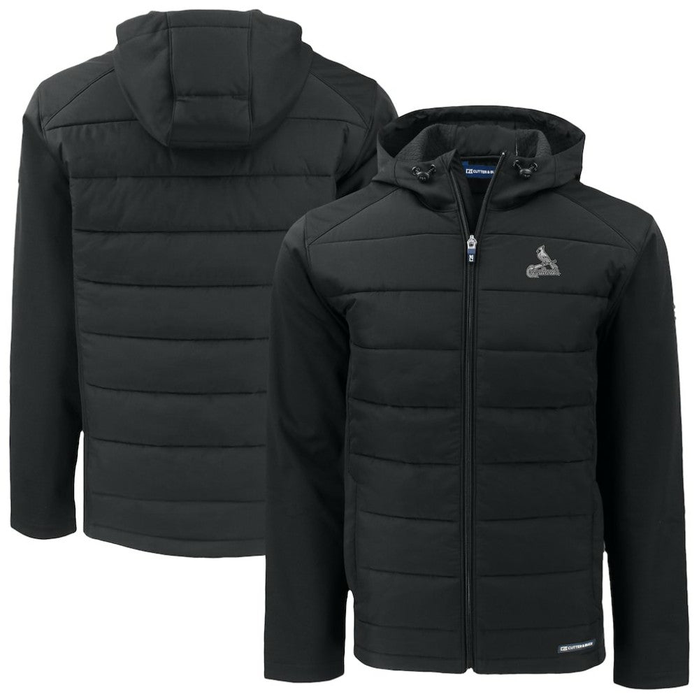 St. Louis Cardinals Cutter & Buck Evoke Hybrid Eco Softshell Recycled Full-Zip Hoodie Jacket - Black Jackets