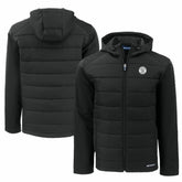 Milwaukee Brewers Cutter & Buck Big & Tall Evoke Hybrid Eco Softshell Recycled Full-Zip Hooded PrimaLoft Jacket - Black Jackets