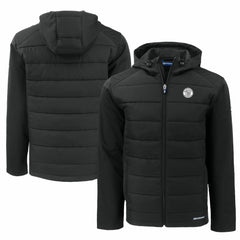 Milwaukee Brewers Cutter & Buck Big & Tall Evoke Hybrid Eco Softshell Recycled Full-Zip Hooded PrimaLoft Jacket - Black Jackets