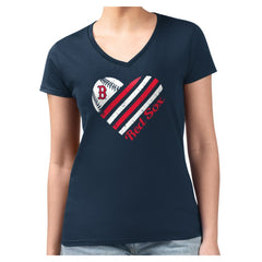 Boston Red Sox G-III 4Her by Carl Banks Women's Super-Slim Fit Lightweight Heart V-Neck T-Shirt - Navy T-shirts