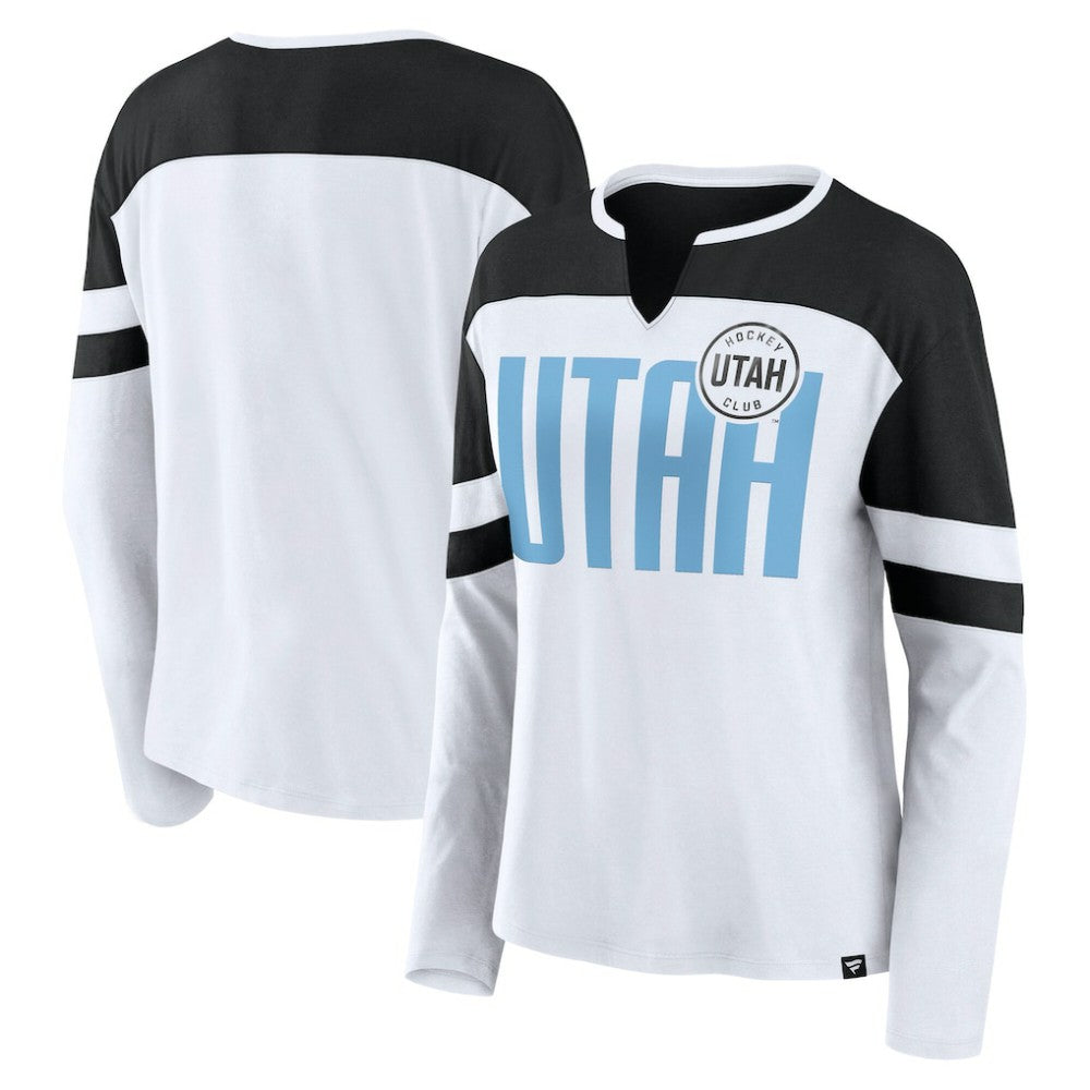 NHL Utah Mammoth Fanatics Women's Frozen Notch Neck Bi-Blend Long Sleeve T-Shirt - White