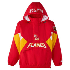 NHL Calgary Flames OVO x Starter Half-Zip Hooded Jacket - Red