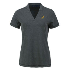 Pittsburgh Pirates Cutter & Buck Women's Forge Stretch Blade DryTec V-Neck Polo - Heather Black